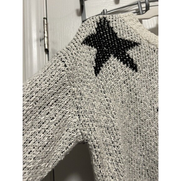 Altar'd State Women's Sweater Small/Medium White Black Stars Crew Neck Pullover - Picture 8 of 16